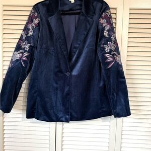 Elegant Navy Embroidered Women's Jacket
